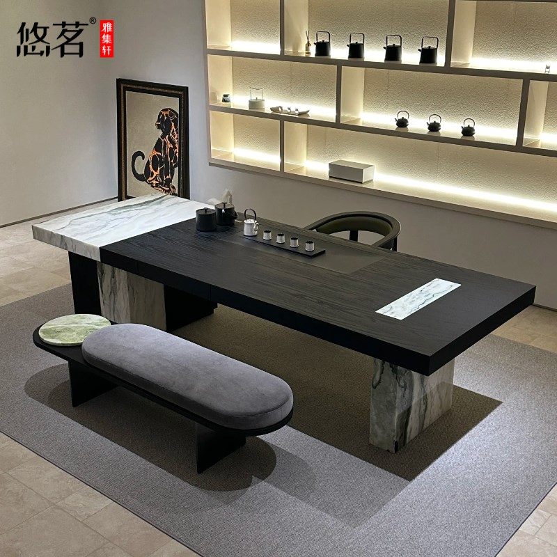 新中式茶桌2025新款现代轻w奢岩板高级感茶室高端可定制会客泡茶