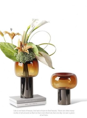 现轻奢绿色玻璃花插花样板间售楼处客厅餐桌茶几花器花艺摆件