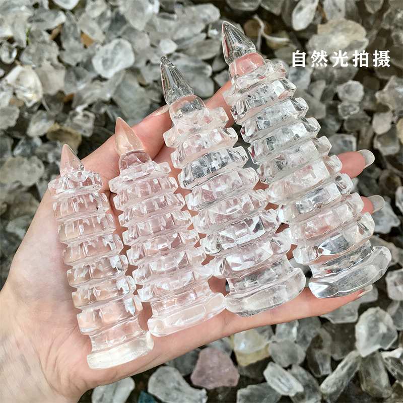 厂家天然白文昌塔水晶 文昌塔雕件家居装饰品水晶工艺品摆件