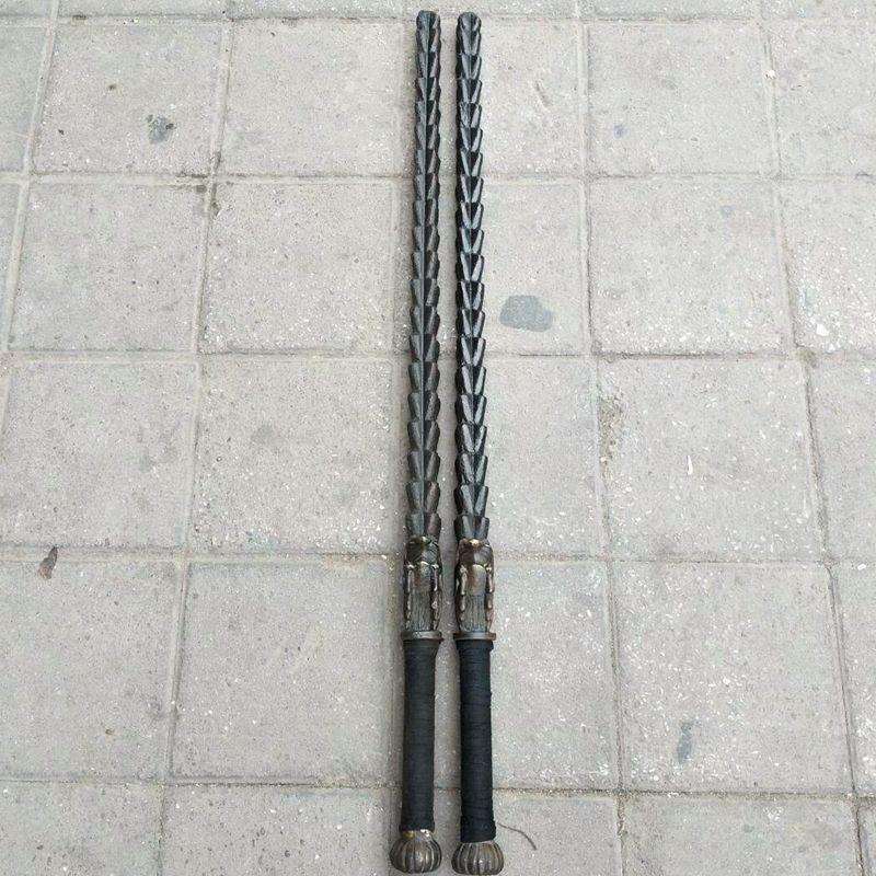 武术器械仿古做旧十八般兵器钢鞭双锏 龙头实心双鞭兵器麦穗鞭