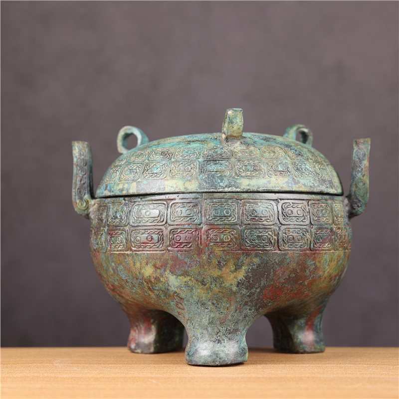 古青铜器三足春秋盖鼎摆件豆器古食器文庙祭祀容器古玩收藏品