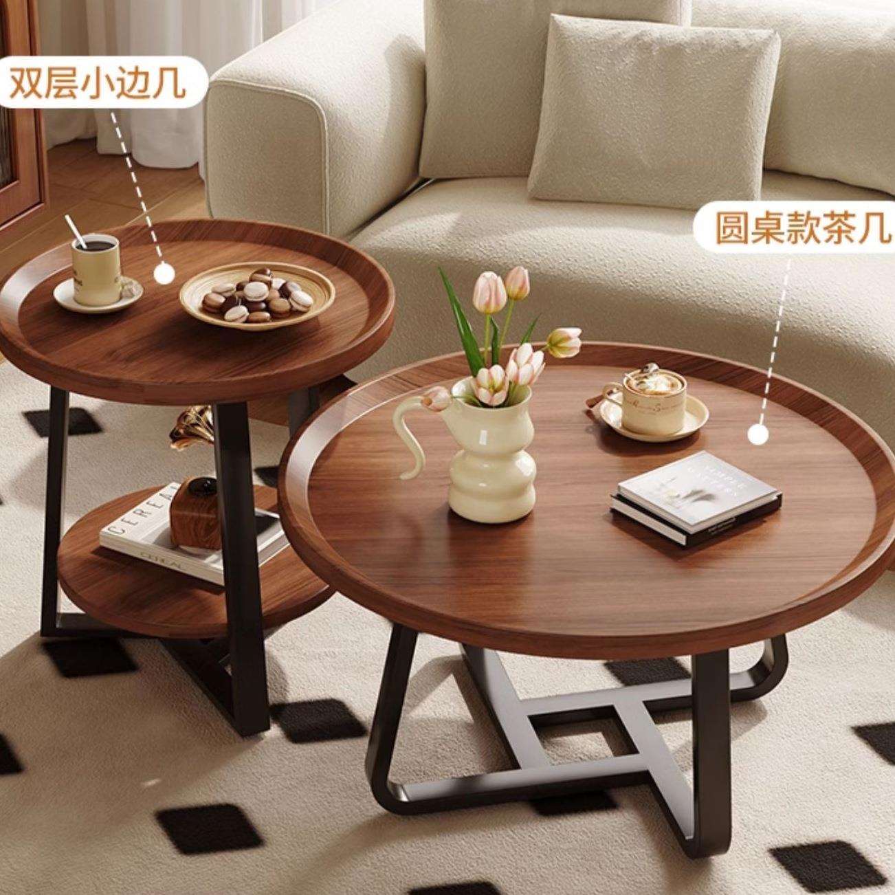 小茶几沙发边几边柜圆桌子简易家用移动床头桌小户型木桌迷你sω