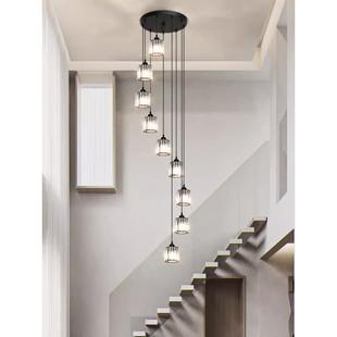 楼梯吊灯长吊灯现代简约复式楼梯间水晶轻奢别墅楼阁高层旋转Loft