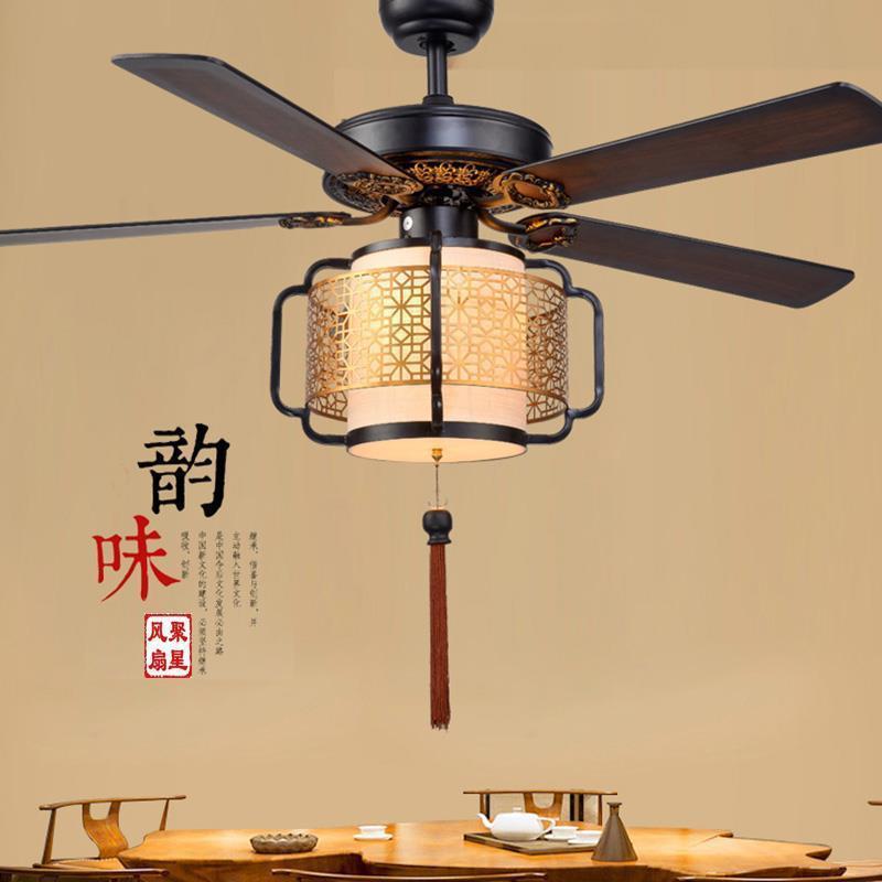 新中式吊扇灯 LED36W变光餐厅风扇灯客厅卧室电风扇灯木叶吊扇