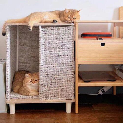 猫窝四季通用房型猫屋木质别墅半封闭大空间床头柜茶几实木家具窝