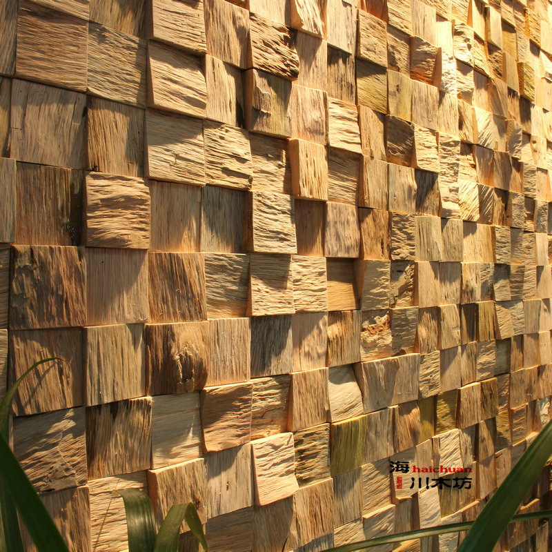 实木马赛克电视背景墙玄关原木装饰客厅卧室欧式3TD背景船木马赛