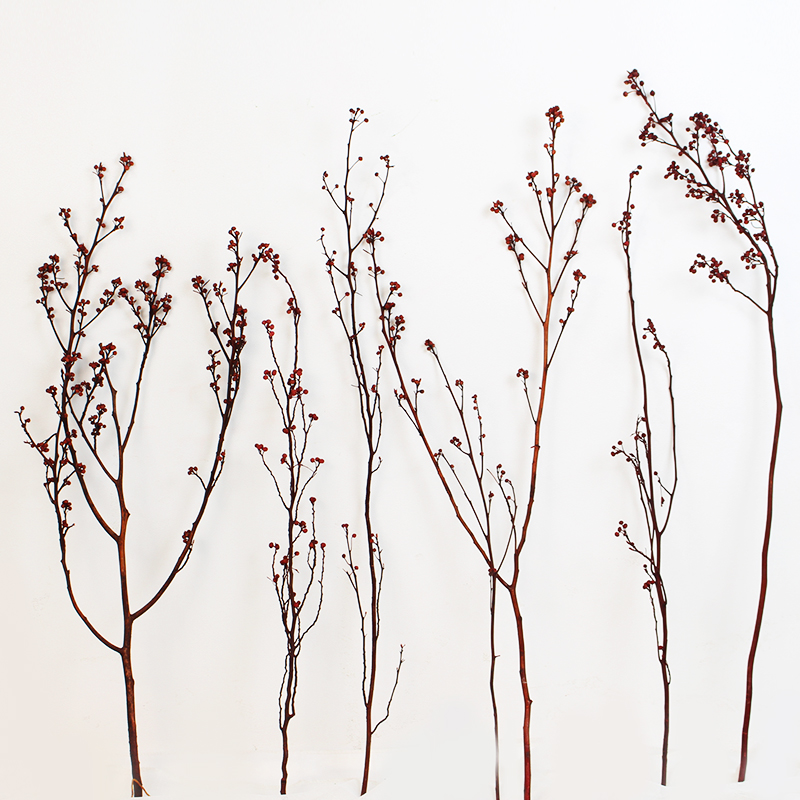 灯台干花真树枝装饰插花红色干枝禅意中式M摆饰橱窗造景家居插花
