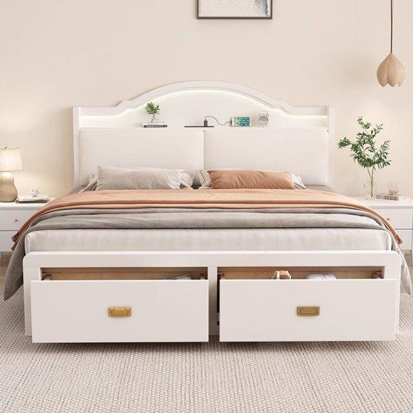 白色实木床抽屉式收纳床1.8米现代简约高箱储物床双人气压主卧床,住宅家具,实木床,淘宝优惠券,粉丝福利购,淘宝优惠卷