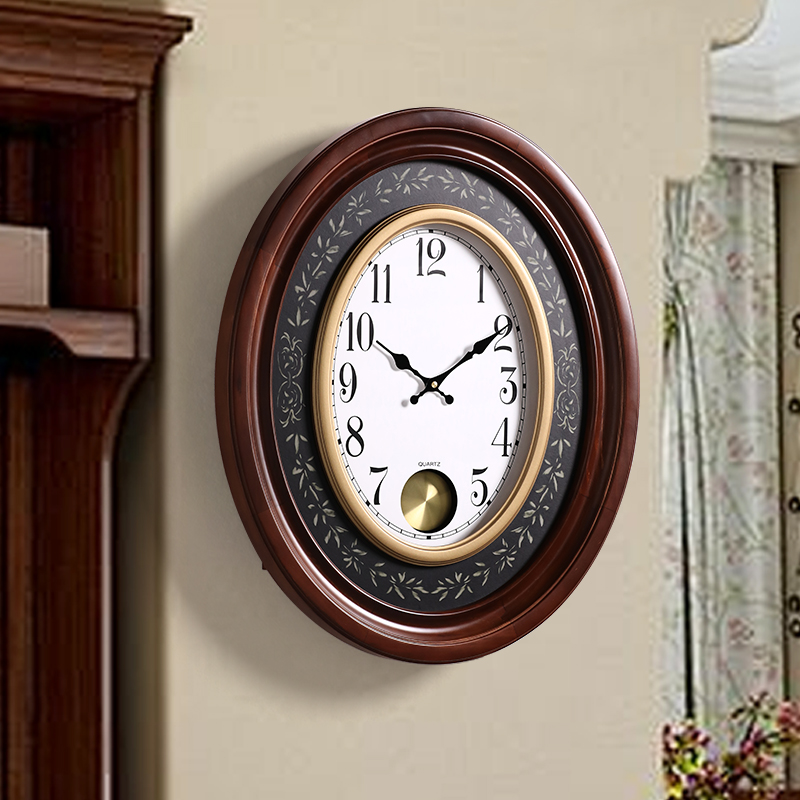 复古创意静音扫i秒挂钟欧式客厅简约实木现代时钟表家用装饰石英