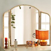 法式 复古梳妆台化妆镜卧室三折镜三面折叠梳妆镜壁挂卫生间浴室镜