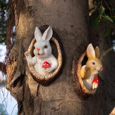 花园装饰树洞兔子树上挂件庭院园艺阳台装饰品摆件幼儿园墙壁挂饰