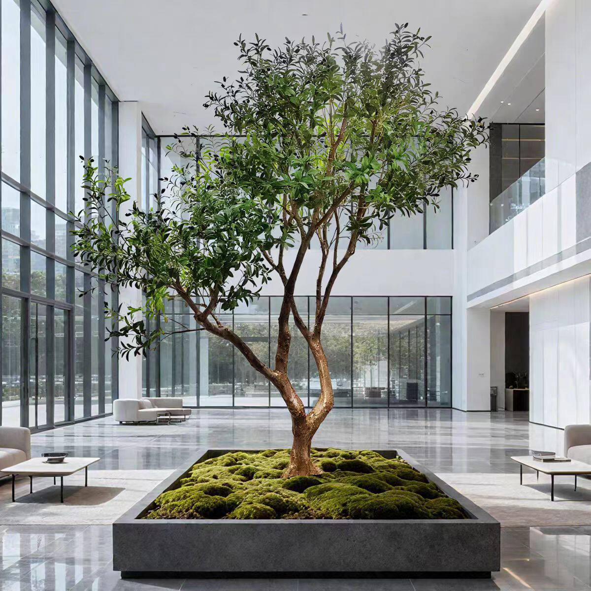 仿真绿植大型橄榄树景观造景室内酒店商场展厅装饰氛围假树摆件