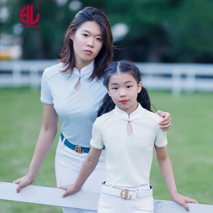 HORSE LEADER夏季儿童马术装备短袖T恤中式速干骑马比赛马术服装