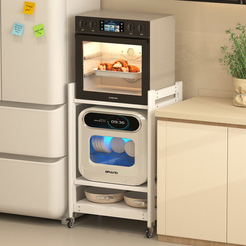 三层厨房微波炉置物架落地多层嵌入式大尺寸蒸烤箱洗碗机收纳架子