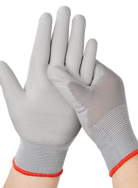 森义黑色PU涂掌劳保手套工作耐磨防滑胶涂指尼龙劳动干活薄款胶皮