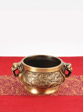 宏达 全黄铜象鼻炉 狮头八宝炉室内供奉熏香炉铜器礼品摆件