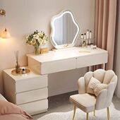 梳妆台卧室简约现代床头柜化妆台收纳柜一体奶油风2023新款 化妆桌