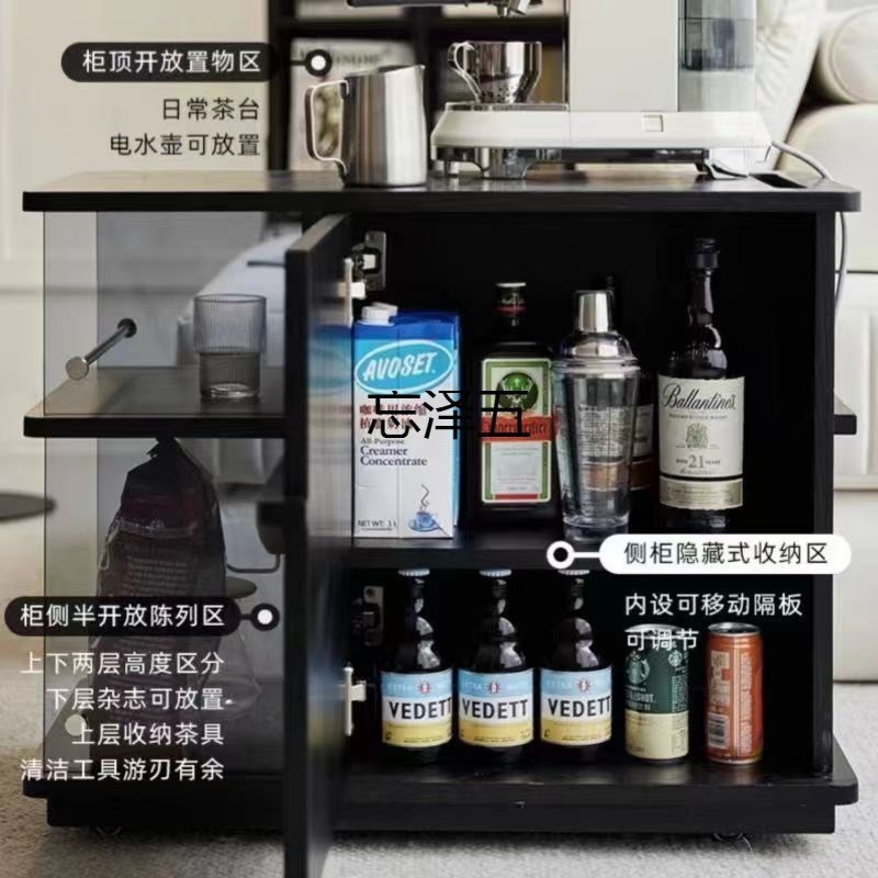 ws简约可移动茶水柜边几带轮客厅沙发侧边几小推车实木小茶几多功
