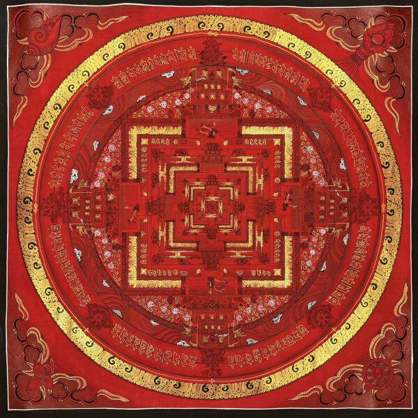 爆款唐卡纯手工画布70cm大气红时轮金刚坛城尼泊尔西藏玄关装饰画