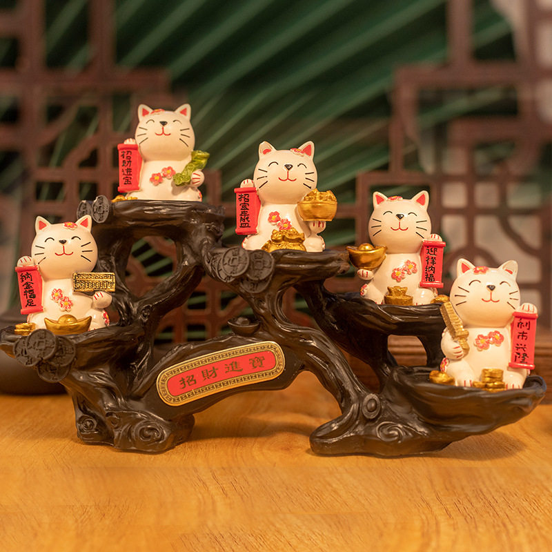 招财猫树脂工艺品家居装饰创意中式国风招财进宝新居高档桌面摆饰