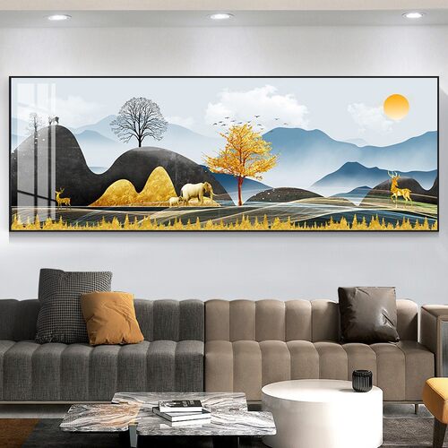 客厅装饰画沙发背景墙画壁画现代简约画晶瓷办公室挂画墙壁山水画
