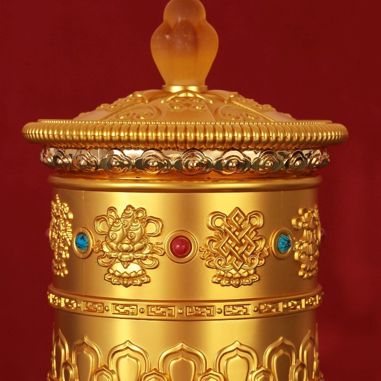 藏族转经简合金电动转金轮莲花底座转金筒家用带灯光桌面摆件