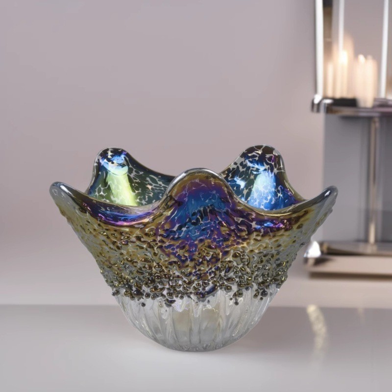 玻璃花瓶创意流釉花盆套组办公室桌面摆件彩色工艺品七彩软装饰品
