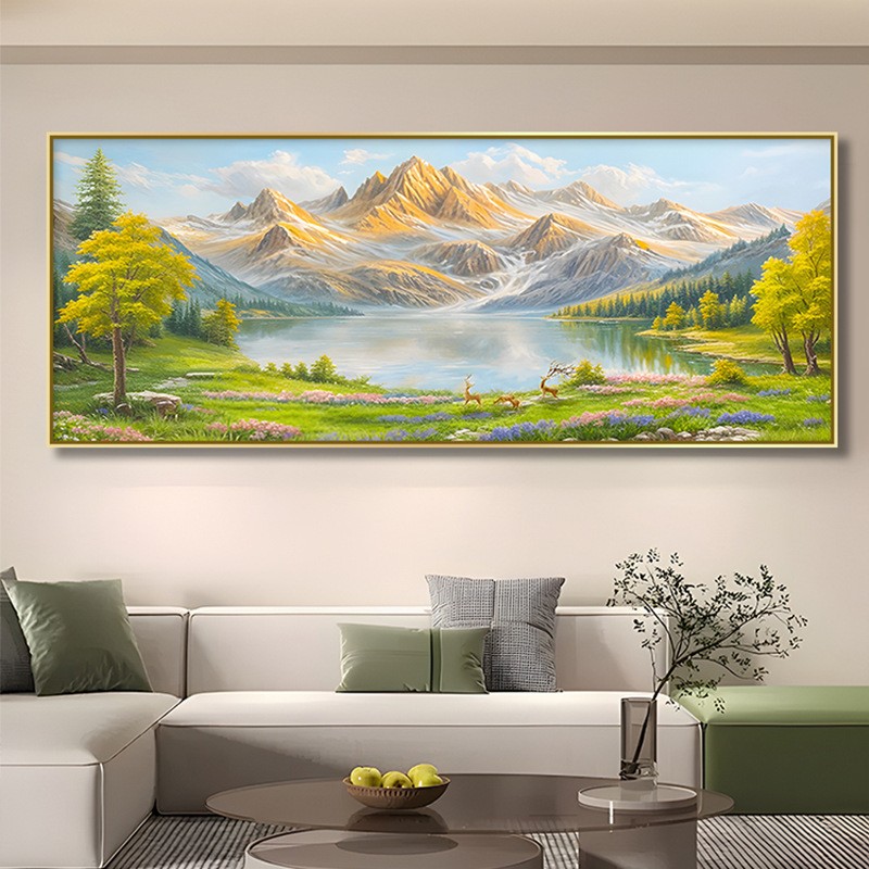 东西墙聚财山水聚宝盆壁画沙发背景墙装饰画背靠金山风景高档挂画