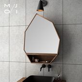 北欧几何水滴镜柜 木迹黑胡桃实木现代简约卫生间洗脸池收纳储物