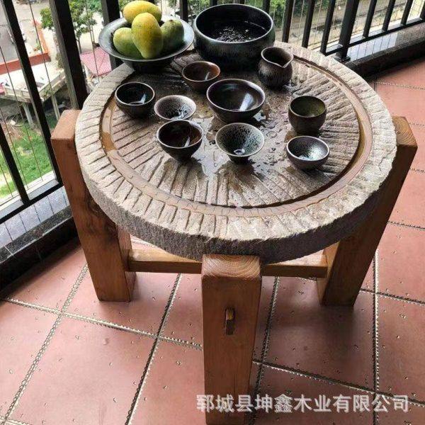老石器茶桌老式家用碾盘庭院茶桌复古庭院木架茶桌户外摆件,家居饰品,石雕,淘宝优惠券,粉丝福利购,淘宝优惠卷