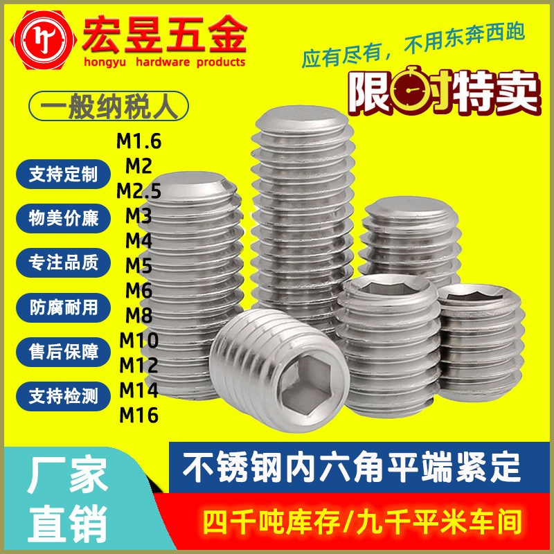 304不锈钢  DlIN913内六角平端紧定螺丝  机米 无头螺钉M2