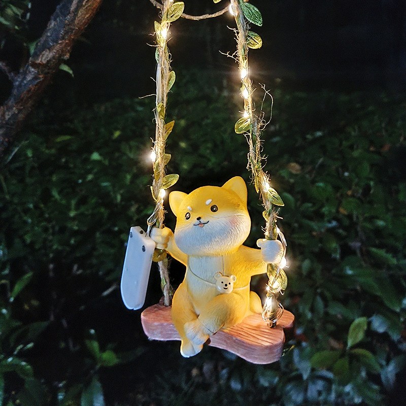 创意动物可爱卡通小猫考拉熊猫狗秋千摆件庭院花园挂上装饰挂件吊