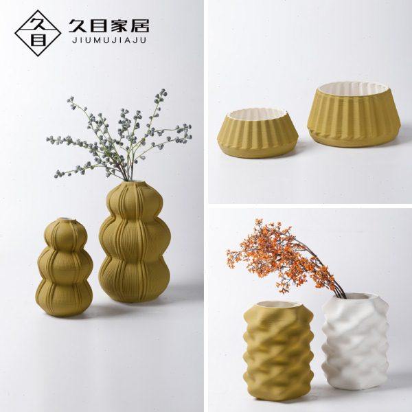 现代黄色葫芦陶瓷艺术花瓶花器摆件样板房间客厅创意花盆软装饰品