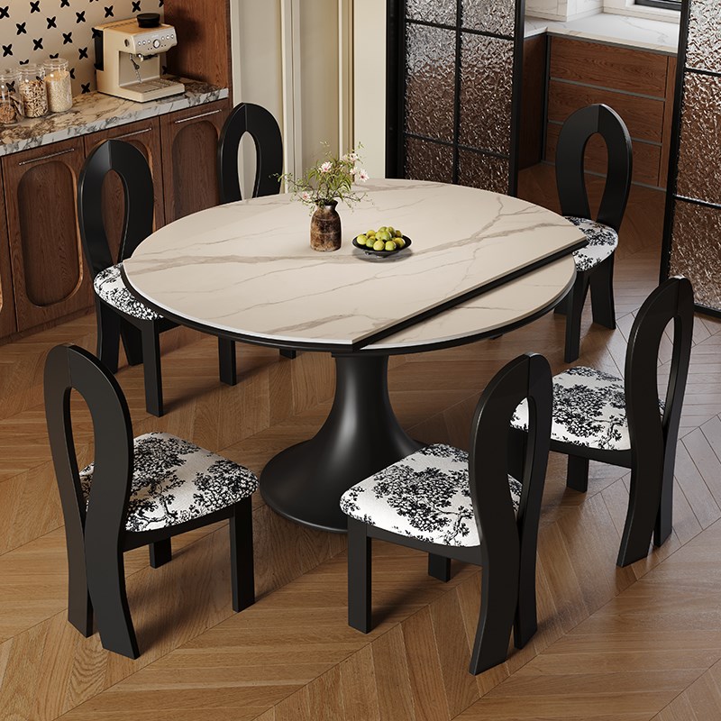 岩板餐桌椅组合2j025新款家用可变圆桌小户型轻奢现代简约客厅饭
