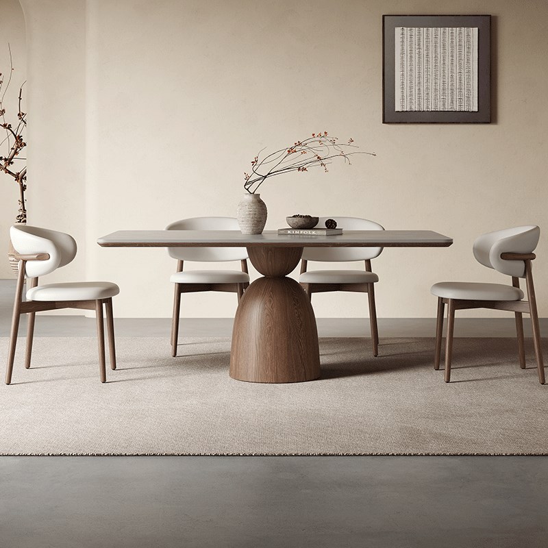 高端北欧实e木岩板餐桌椅组合现代简约侘寂风小户型哑光家用饭桌