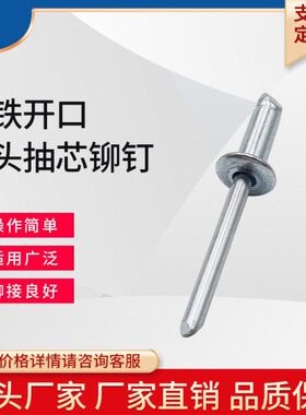 元头全铁开口扁圆头抽芯铆钉锚钉柳钉2.4/6/6.4GB12618装潢铁拉钉