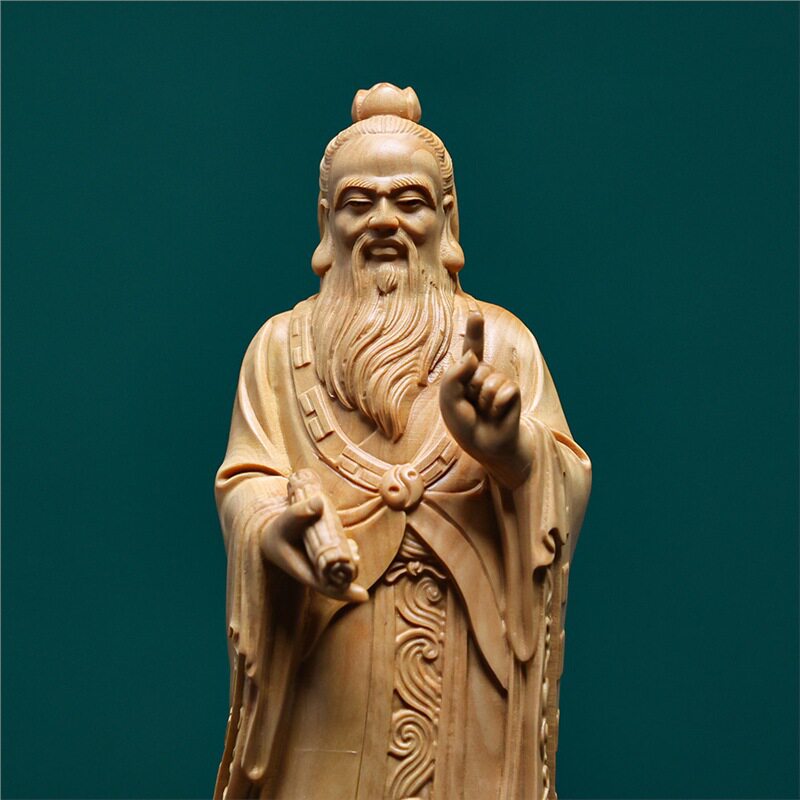 正宗小叶黄杨木雕老子一指问天文玩工艺品摆件客厅家居装饰品实木