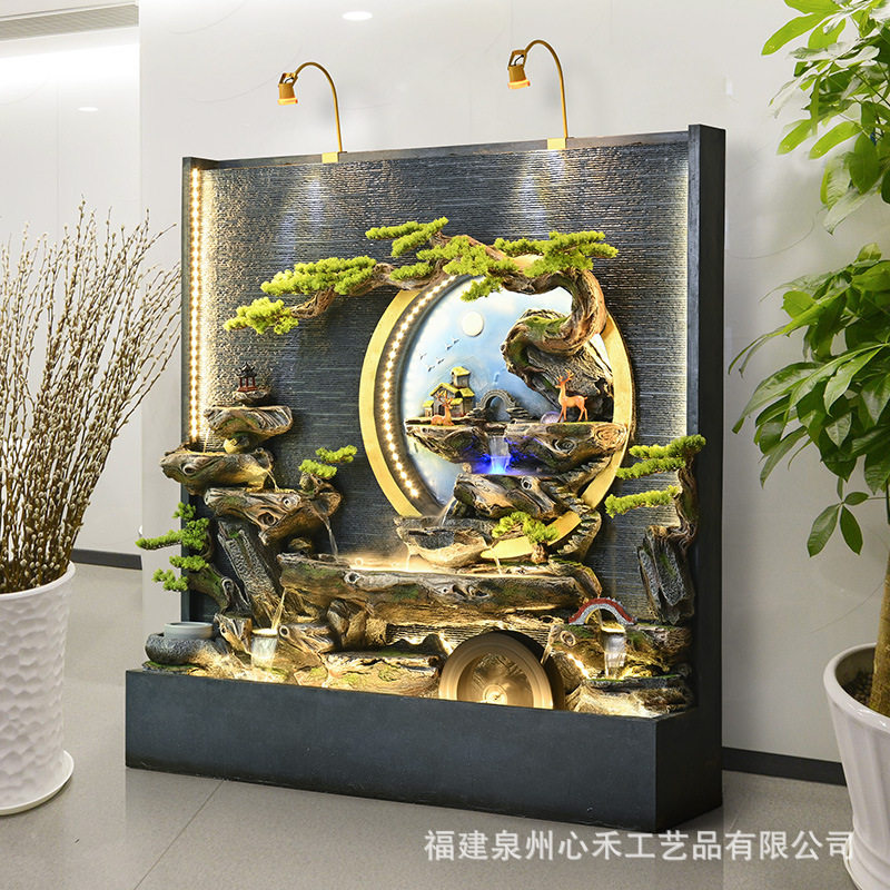 假山石鱼缸招财流水摆件阳台庭院落地办公室循环水隔断水幕墙屏风