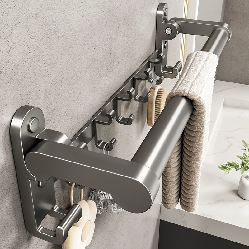 浴室浴巾置物架太空铝卫生间毛巾C挂架壁挂老人扶手可折叠栏杆拉