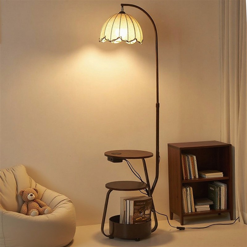 HOWNIdCE中古风落地灯复古氛围客厅沙发茶几置物卧室床头多功能灯