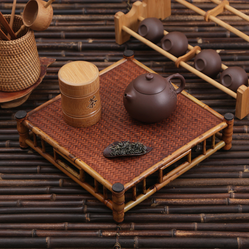 禅意梅鹿竹干泡茶台 竹制t茶道茶具收纳盘 端茶盘茶棚茶杯架茶托