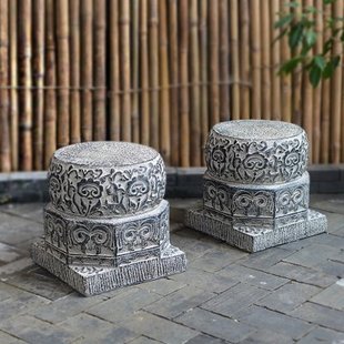 仿石雕中式庭院装饰大门口落地摆件仿古凳底座石鼓门墩石墩子花盆