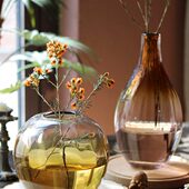 简约渐变色玻璃花瓶小口插花花器吊钟马醉木水养客厅桌面摆件轻奢