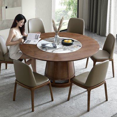 进口岩板餐桌家用全套内嵌转盘圆形新中式小户型纯实木餐桌椅组合,住宅家具,岩板餐桌,淘宝优惠券,粉丝福利购,淘宝优惠卷