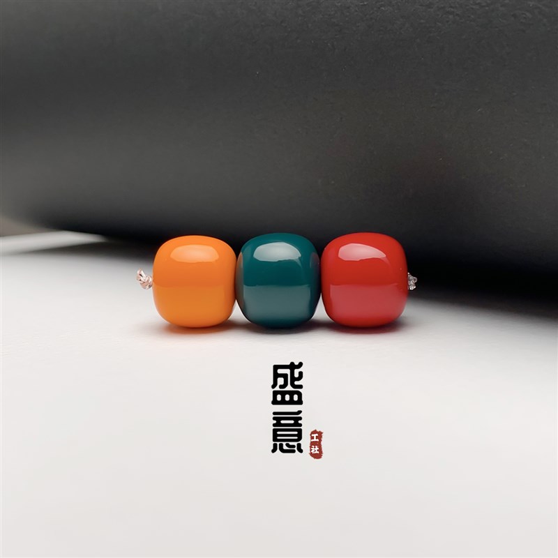雪巴琉璃珠老型红绿灯桶珠腰x珠星月配饰松石南红蜜蜡 西藏老料器