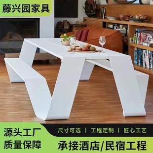 户外铝合金休闲桌椅庭院露台花园连体长凳室外公园外摆长椅餐桌