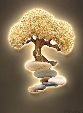 发财树入户玄关装饰画对门过道走廊吉祥鹿led壁灯画发光简约挂画