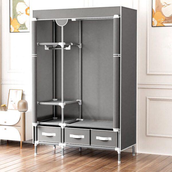 布衣柜家用卧室钢架加粗加厚简易单人布艺衣橱拉链封闭抽屉收纳盒