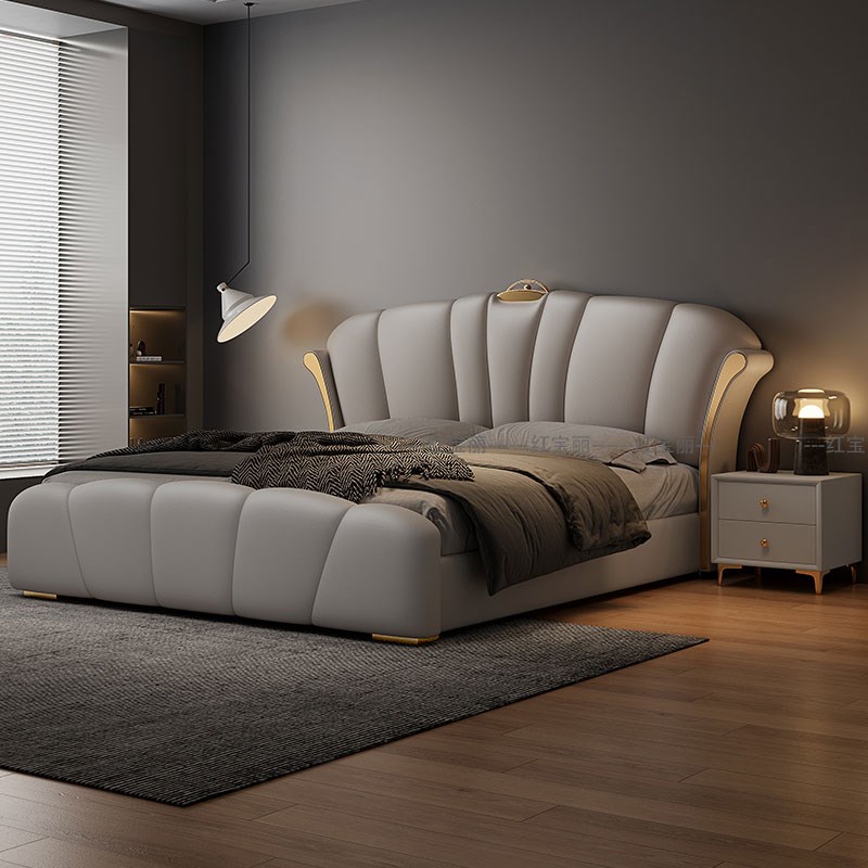 意式极简真皮床1.8om现代简约双人床软包储物婚床2.2m主卧轻奢皮