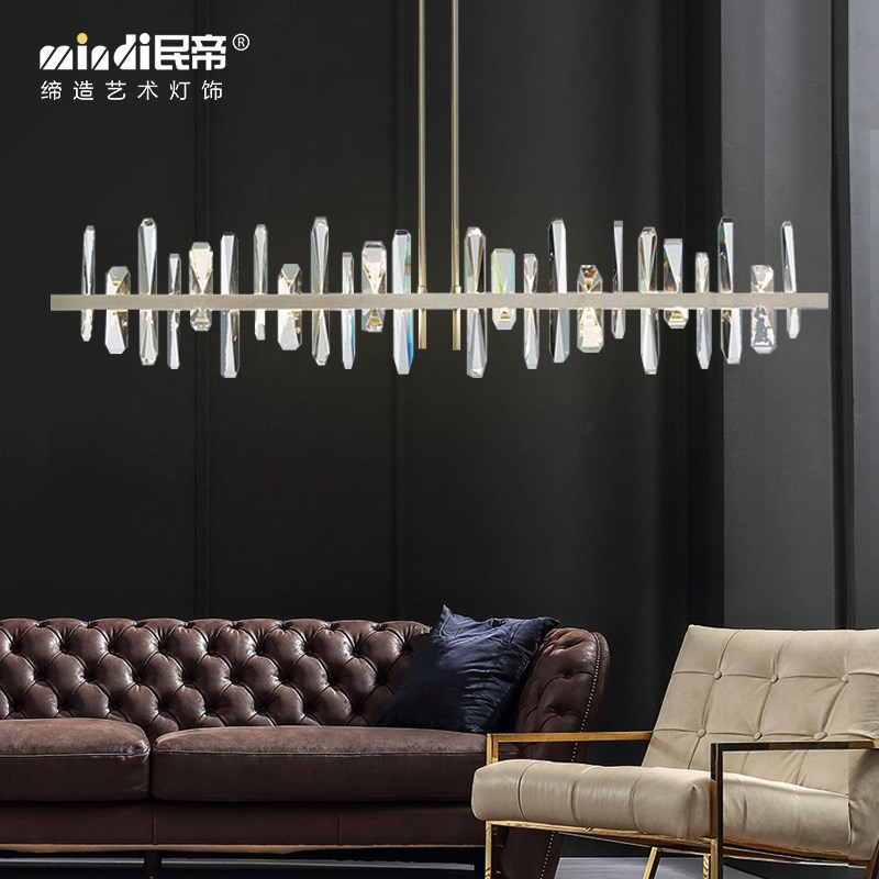轻奢后现代d水晶餐厅吧台吊灯简约奢华别墅装饰定制璀璨长形吊灯